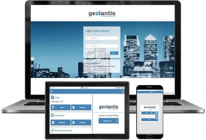 The Geolantis.360 App displaying on a laptop, tablet, and smart phone.