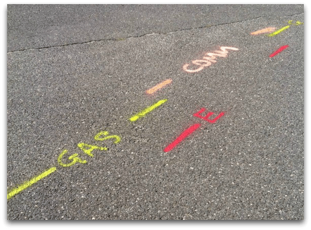 Utility locate paint markings on pavement