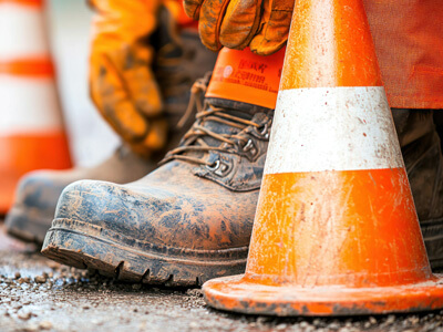 Safety cone and worker boots