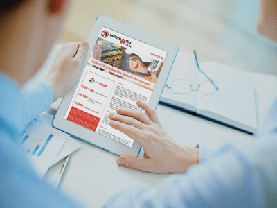 Scrolling through beforeUdig case studies on a tablet