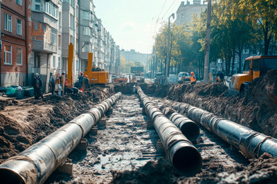 damaged utility lines in city subsurface