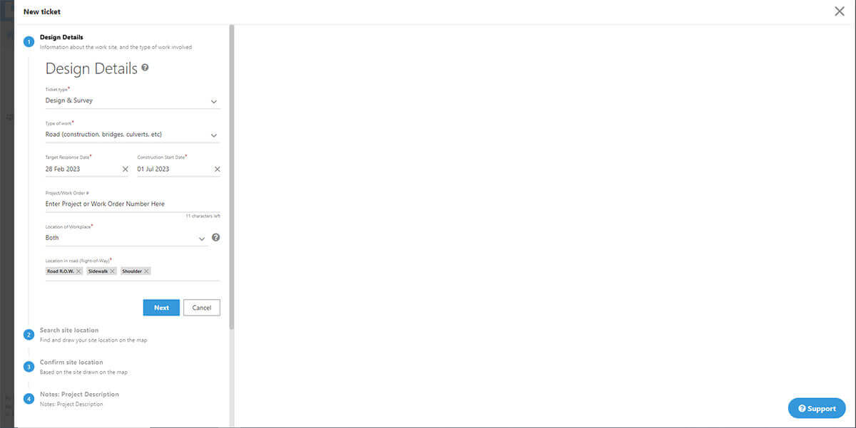 Design & Survey project details entry screen