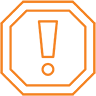 Orange exclamation point in hexagonal shape