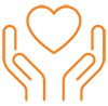 Orange hands icon heart in center