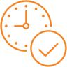 Orange clock icon with check mark